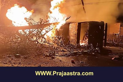 ಎಥನಾಲ್ ಟ್ಯಾಂಕರ್ ಅಪಘಾತ, ಸುಟ್ಟು ಭಸ್ಮವಾದ ವಾಹನ