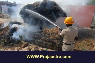 ಹುಲ್ಲು ತುಂಬಿದ ಟ್ರ್ಯಾಕ್ಟರ್ ಗೆ ಬೆಂಕಿ